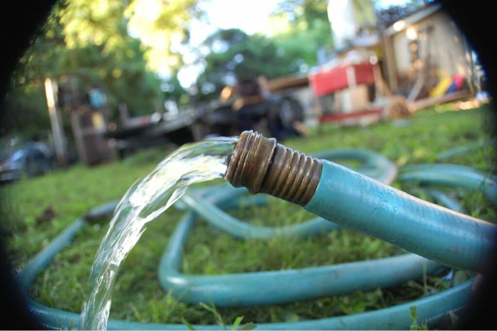 Wasserschlauch im Garten